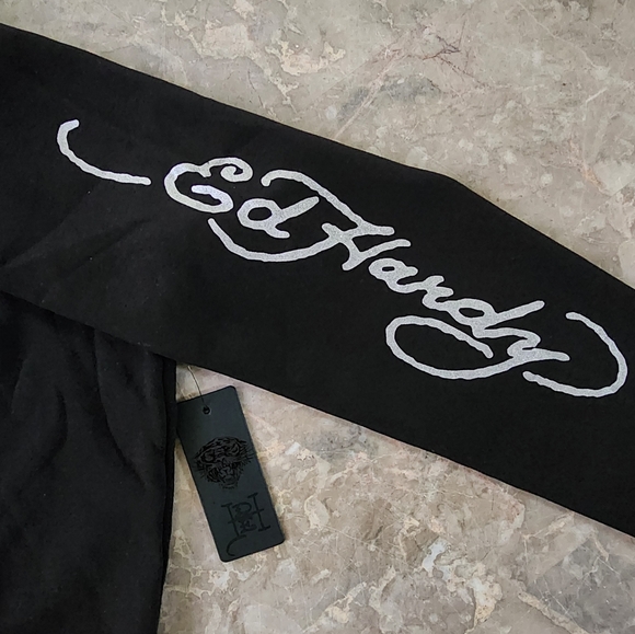 NWT Womens Ed Hardy True Til Death Cropped Black Zip Up Hoodie size Medium - Picture 4 of 5